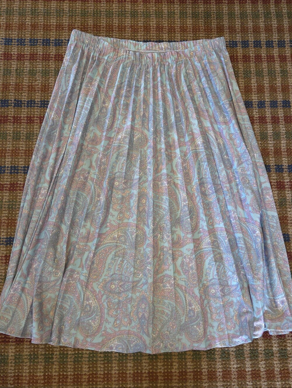 Pastel Pink Blue Yellow Paisley Pleated Skirt Size 12 Cottage Fairy Festival